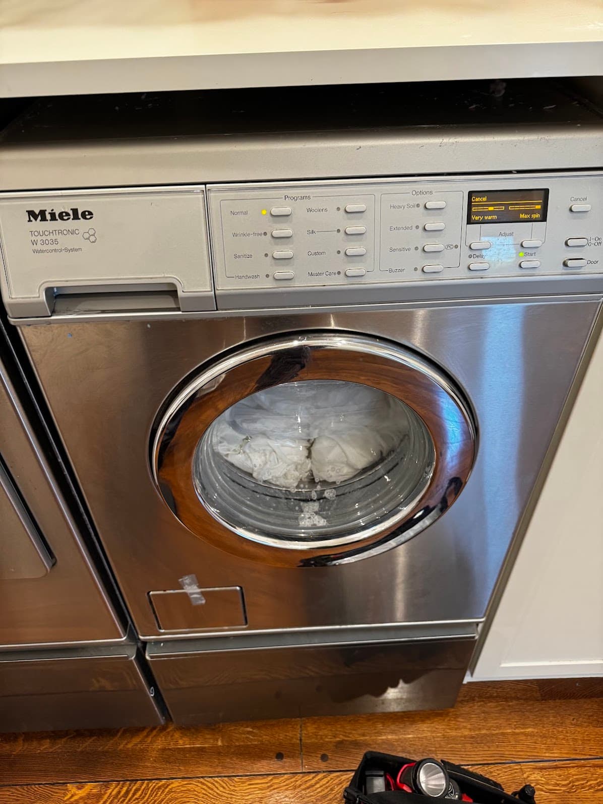 Miele Touchtronic W3035 stainless washer running after repair